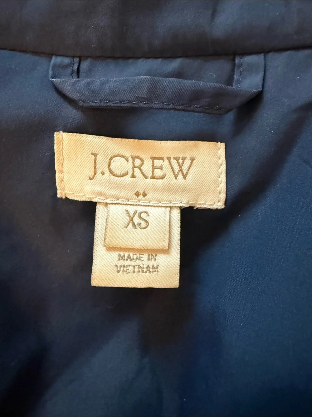 J. Crew XS Navy Blue Quilted Down Puffer Vest Gold Zip Preppy